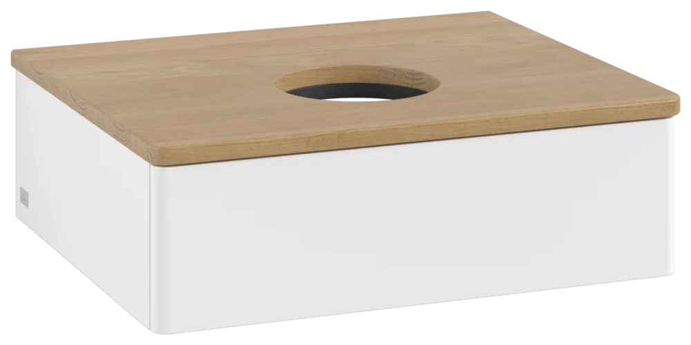 Villeroy & Boch Waschbeckenunterschrank Antao K07_1, 600x190x500 mm, White Matt Lacquer, Massivholz Abdeckplatte, SoftClosing, Push-to-open