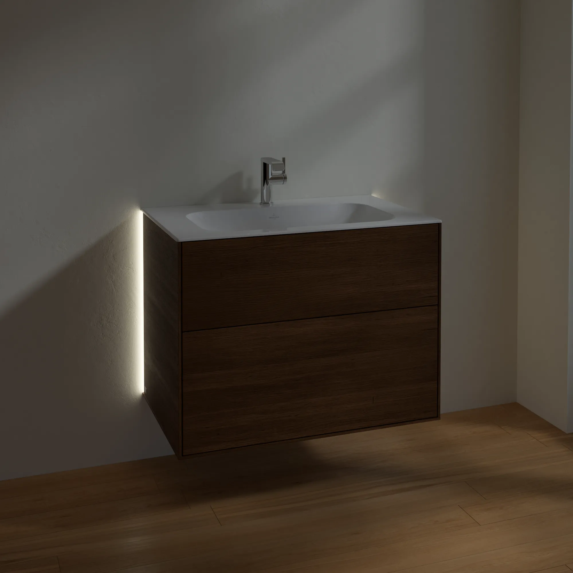 Villeroy & Boch Waschtischunterschrank „Finion“ für Schrankwaschtisch 796 × 591 × 498 mm Walnut Veneer, für Becken mittig Villeroy & Boch Waschtischunterschrank „Finion“ für Schrankwaschtisch 796 × 591 × 498 mm Walnut Veneer, für Becken mittig