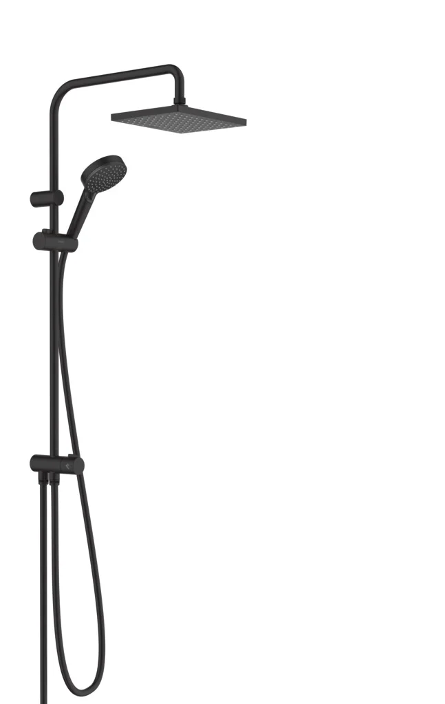 Hansgrohe Vernis Shape Showerpipe 230 1jet mattschwarz, Aufputzinstallation, Brausekopfgröße 230 x 170 mm, max. Durchfluss 15,2 l/min bei 3 bar