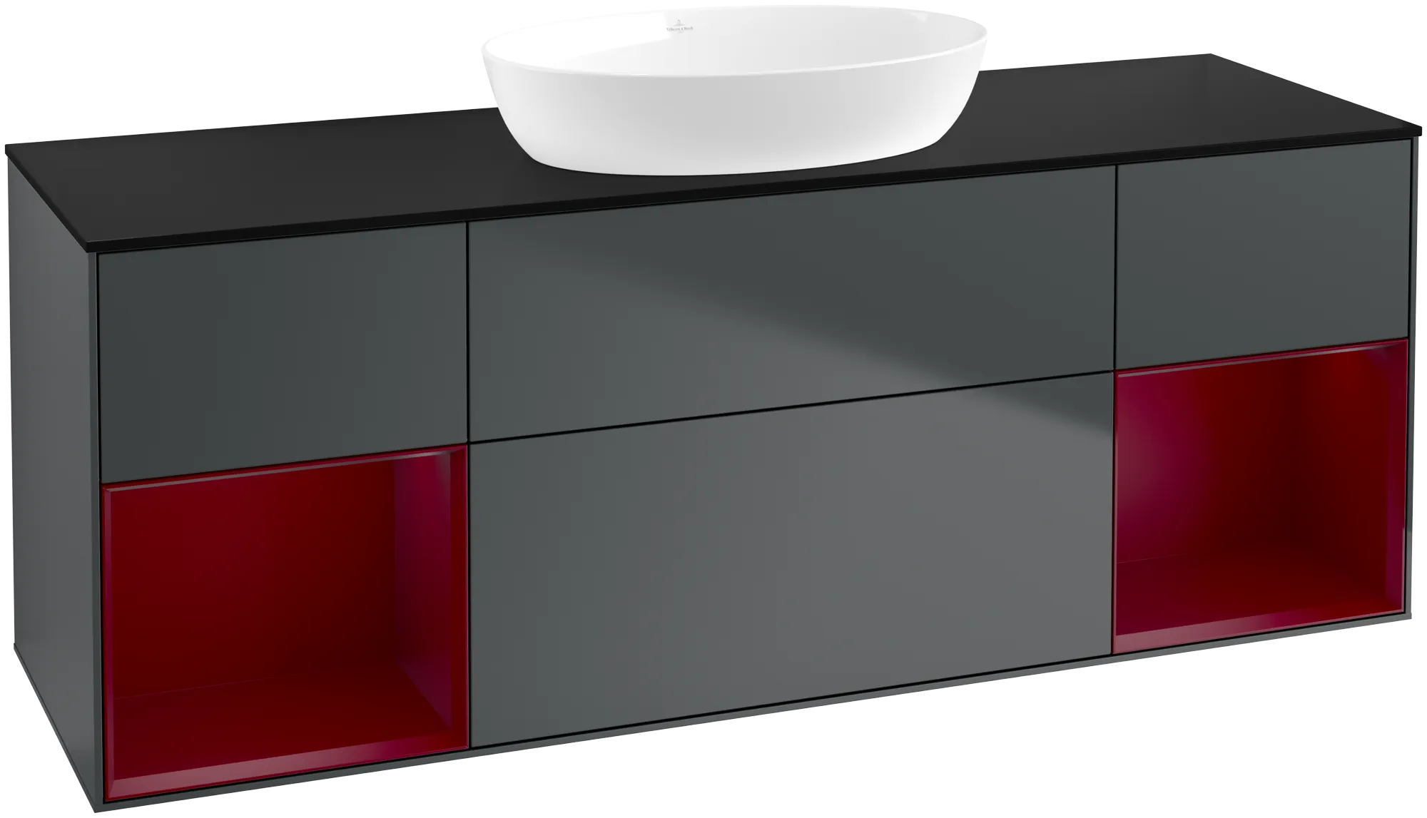 Villeroy & Boch Finion Waschbeckenunterschrank GD0, 1600x603x501mm, Midnight Blue Matt Lacquer/Peony Matt Lacquer/Glass Black Matt