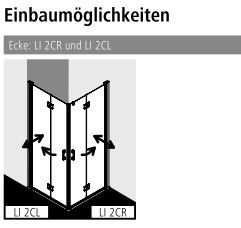 Kermi Duschtür Eckeinstieg 2-teilig Pendel-Falttüren Halbteil rechts „LIGA“ 200 cm Profile Silber Hochglanz, Falttür