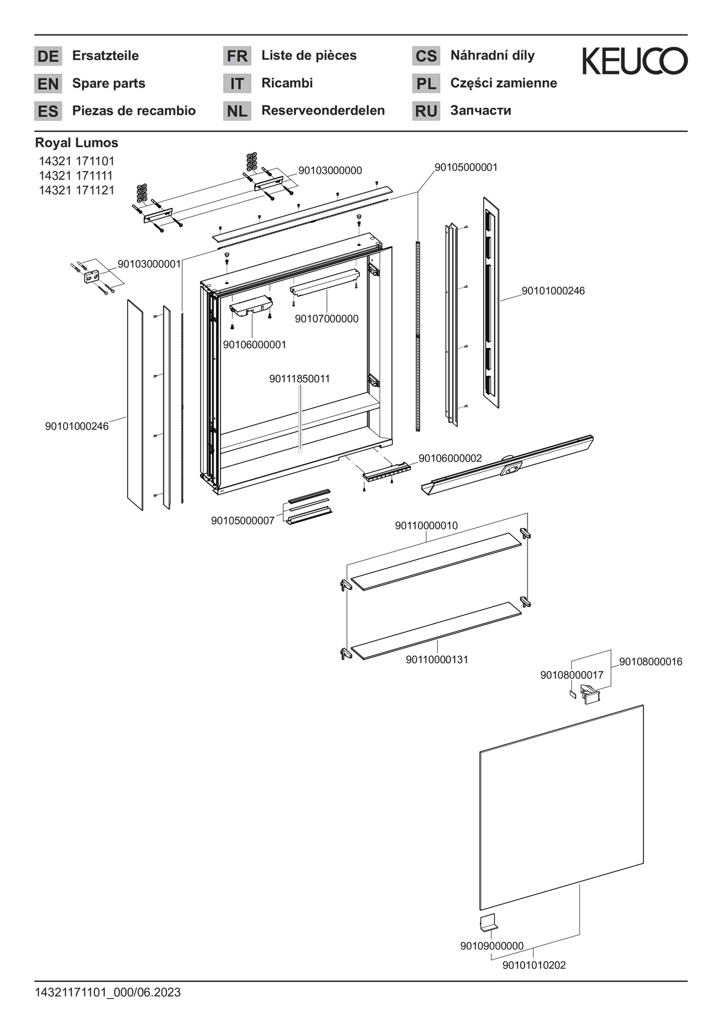 KEUCO Wandvorbau Spiegelschrank mit offenem Ablagefach „Royal Lumos“ 650 × 735 × 130 mm in Silber (eloxiert), Anschlag rechts, rechts