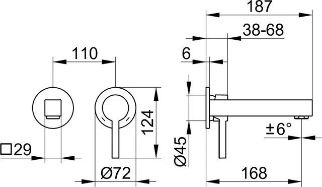Edition 90 59016010201 Einhebel-Waschtischmischer UP Wandmontage Ausladung 187 mm verchromt Edition 90 59016010201 Einhebel-Waschtischmischer UP Wandmontage Ausladung 187 mm verchromt