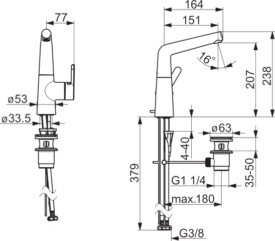 Einhand-Waschtischarmatur „Designo Style“ Ausladung 151 mm in Chrom Einhand-Waschtischarmatur „Designo Style“ Ausladung 151 mm in Chrom