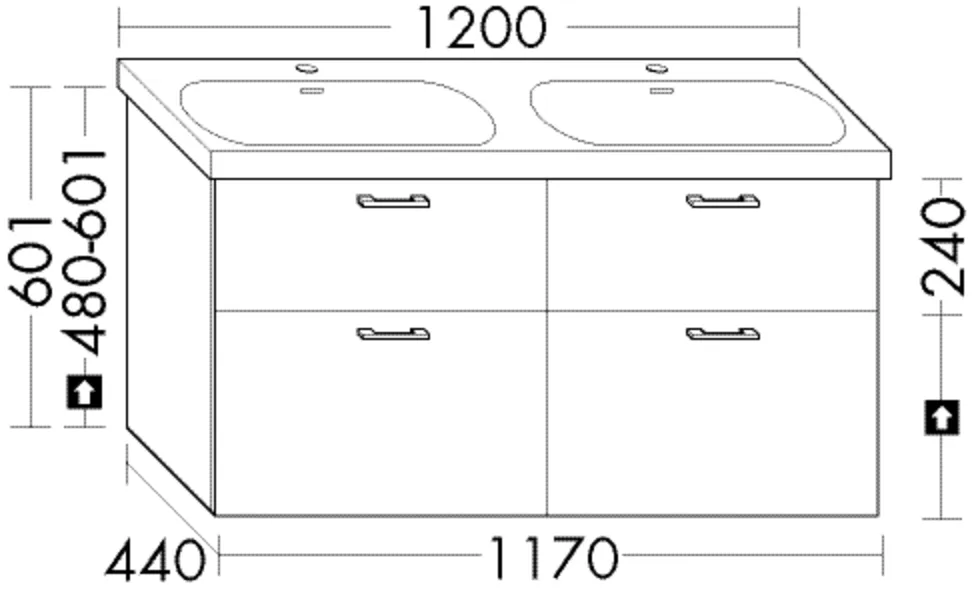 Waschtischunterschrank Sys30 PG1 Aqua von burgbad – 440 mm tief, 1.170 mm breit, 601 mm hoch mit 2 Schubladen und 2 Auszügen