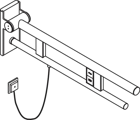 Stützklappgriff Duo, Design A des Systems 900, Edelstahl, PVD, Ausladung 700 mm, mit Spül-/Funktionstasten (E-Ausführung), Ausführung links, in Farbe CK (messing glänzend) Stützklappgriff Duo, Design A des Systems 900, Edelstahl, PVD, Ausladung 700 mm, mit Spül-/Funktionstasten (E-Ausführung), Ausführung links, in Farbe CK (messing glänzend)