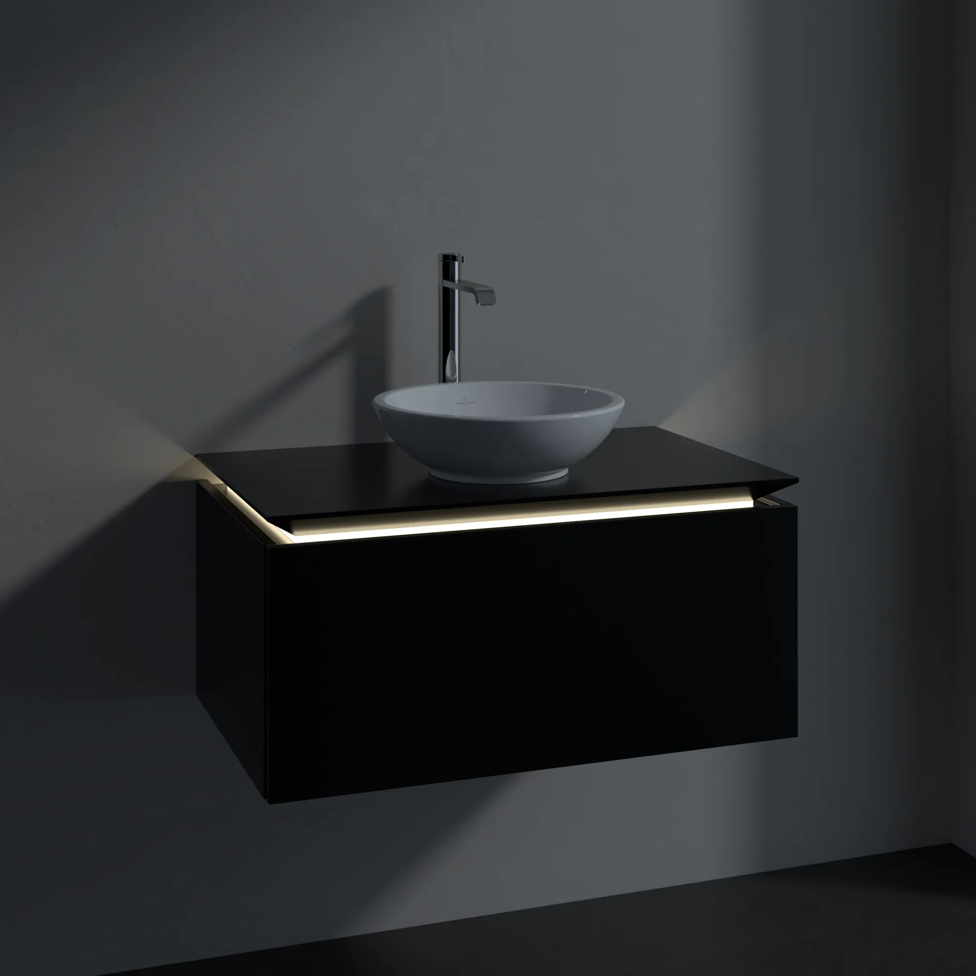 Villeroy & Boch Waschtischunterschrank „Legato“ für Schrankwaschtisch 800 × 380 × 500 mm Black Matt Lacquer, für Becken mittig