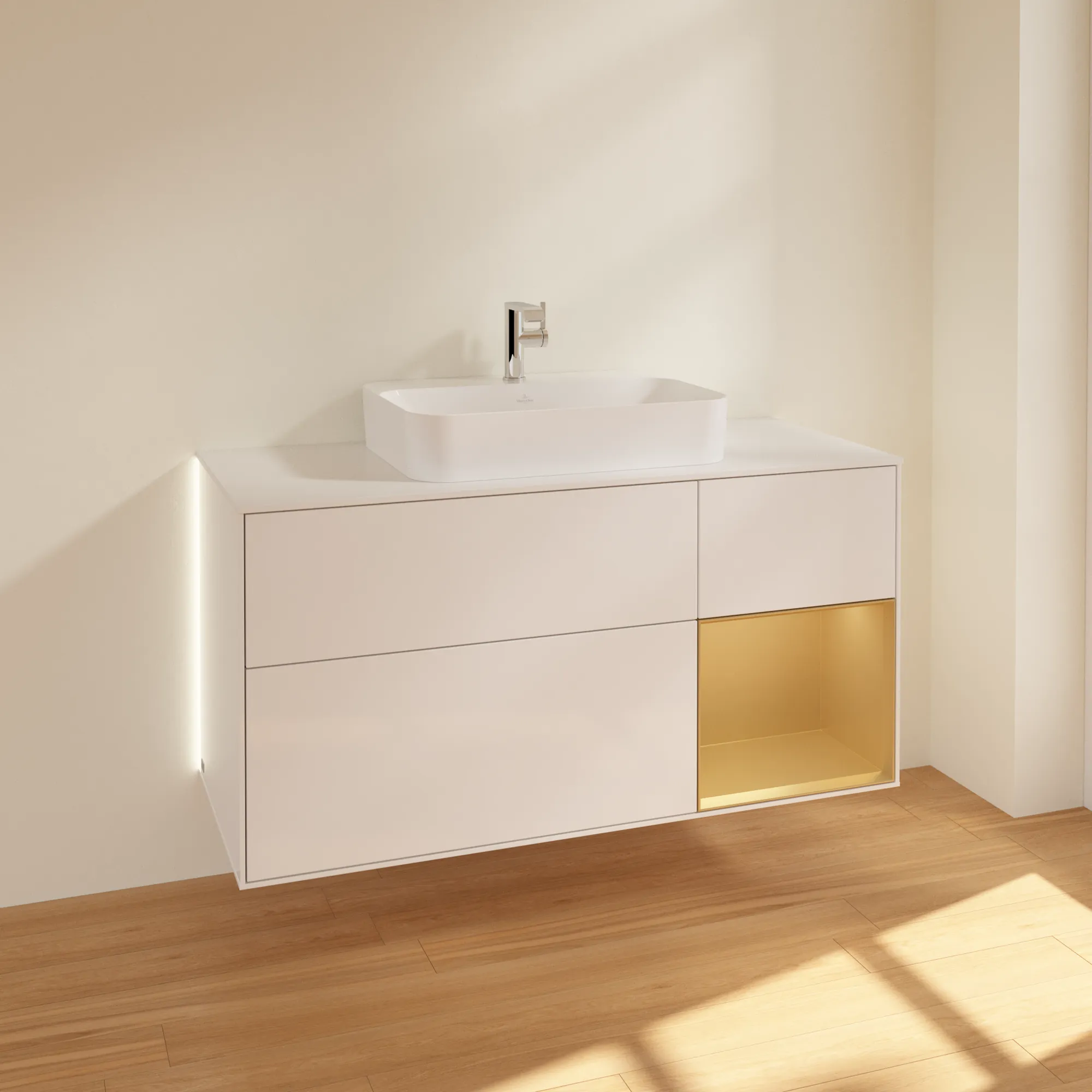 Villeroy & Boch Waschtischunterschrank „Finion“ für Schrankwaschtisch 120 × 60,3 × 50,1 cm 3 Schubladen, für Waschtischposition mittig, inkl. Beleuchtung mittig