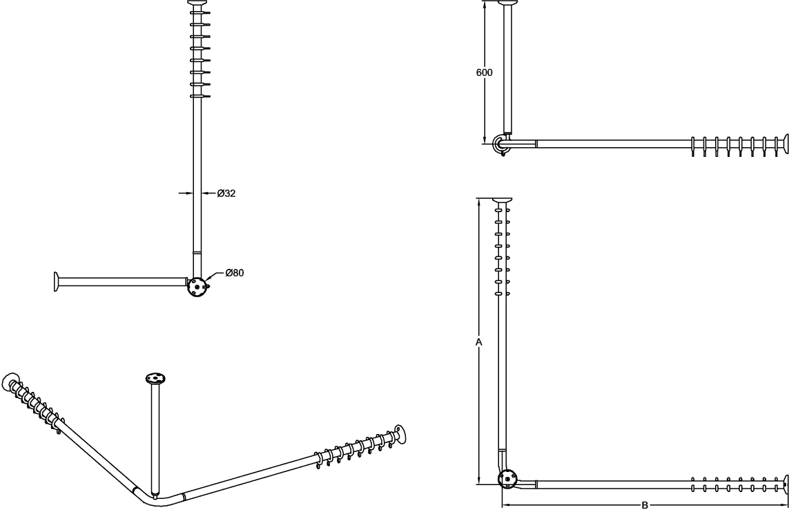 Villeroy & Boch Duschvorhangstange „ViCare Funktion“ 100 × 100 cm in weiß