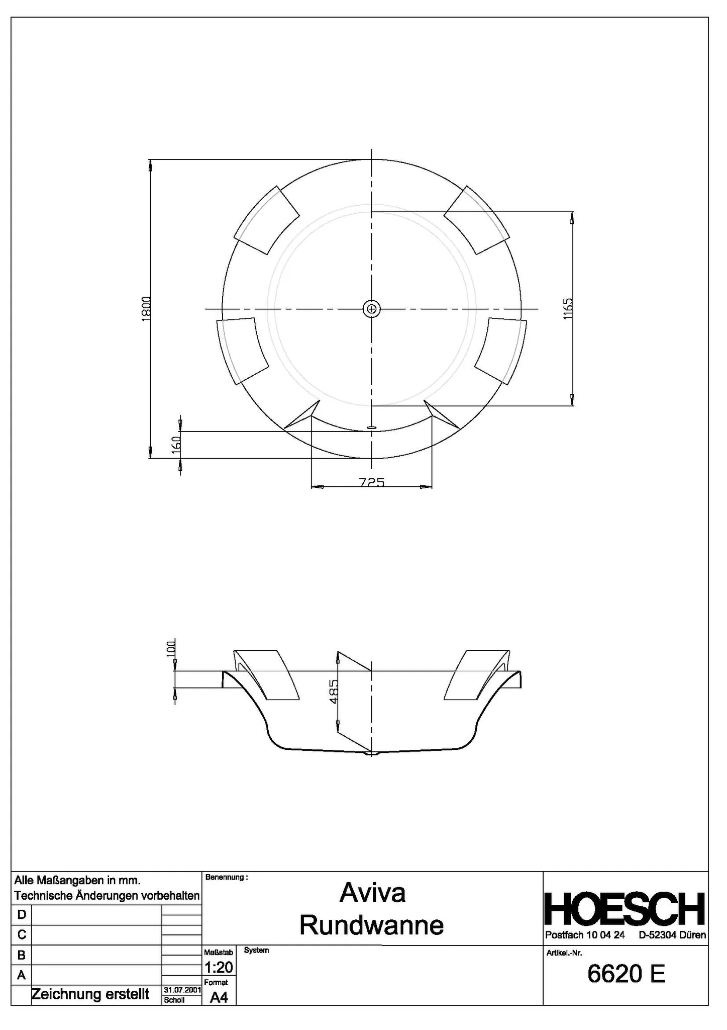 Hoesch Badewanne „Aviva“ rund ⌀ 180 × 48,5 cm in Weiß