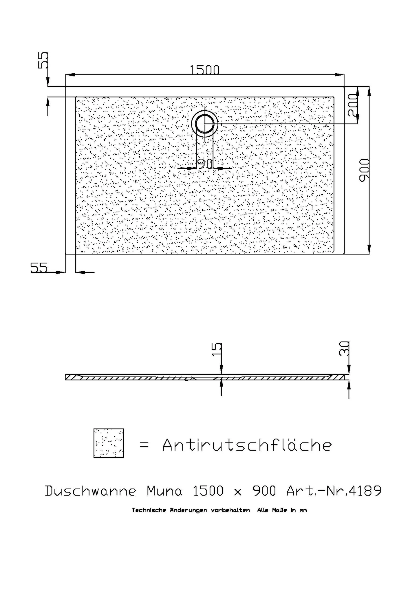 Hoesch Muna Duschwanne 1500x900x30 mit Antirutsch, Material Solique, Weiß Hoesch Muna Duschwanne 1500x900x30 mit Antirutsch, Material Solique, Weiß