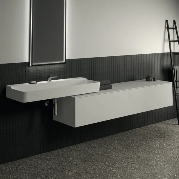 Waschbecken „Conca“ 120 × 45 × 14,5 cm, Hahnlochposition mittig in Weiß Waschbecken „Conca“ 120 × 45 × 14,5 cm, Hahnlochposition mittig in Weiß