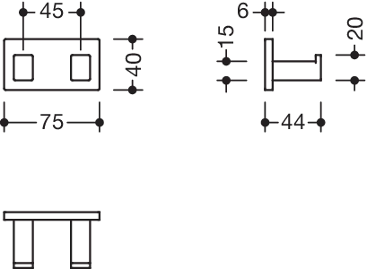 Doppelhaken, Edelstahl, pulverbeschichtet, Breite 75 mm, Tiefe 44 mm, in Farbe DC (Schwarz tiefmatt)