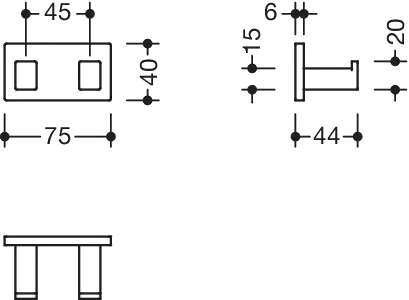 Doppelhaken, Edelstahl, pulverbeschichtet, Breite 75 mm, Tiefe 44 mm, in Farbe DC (Schwarz tiefmatt) Doppelhaken, Edelstahl, pulverbeschichtet, Breite 75 mm, Tiefe 44 mm, in Farbe DC (Schwarz tiefmatt)