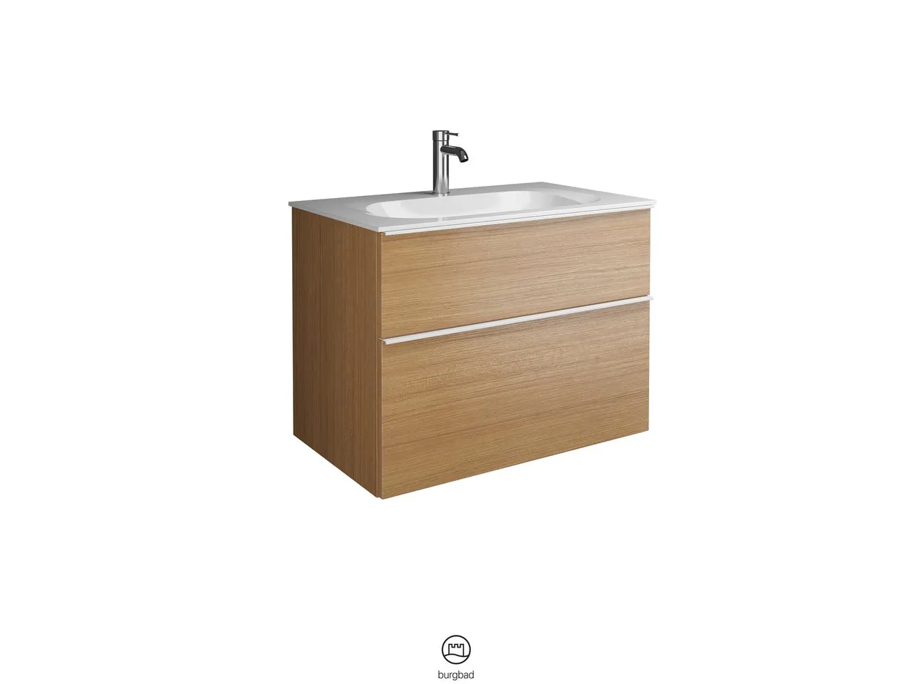 burgbad Badmöbelset „Fiumo“ 860 × 650 mm Griff, Chrom (230 mm), in Tectona Dekor Zimt