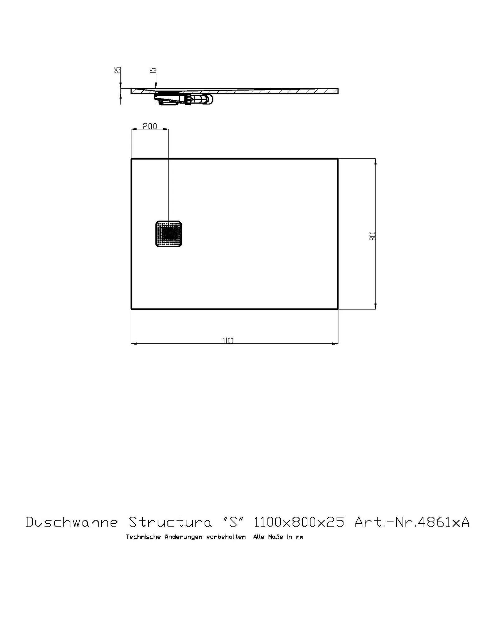 Duschwanne Structura ″S″ 1100x800x25 in gesoftete Schieferoptik, mit Antirutsch B, Material Solique, Weiß Duschwanne Structura ″S″ 1100x800x25 in gesoftete Schieferoptik, mit Antirutsch B, Material Solique, Weiß