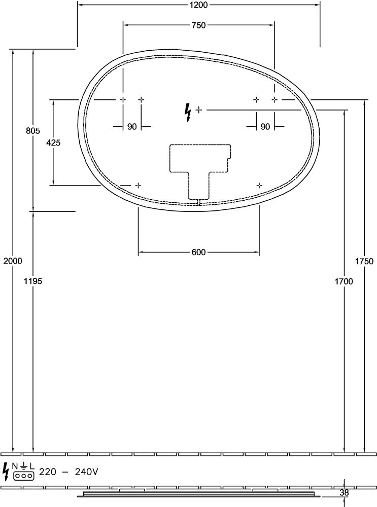 Villeroy & Boch Spiegel „Antao“ 120 × 80,5 cm, mit Beleuchtung