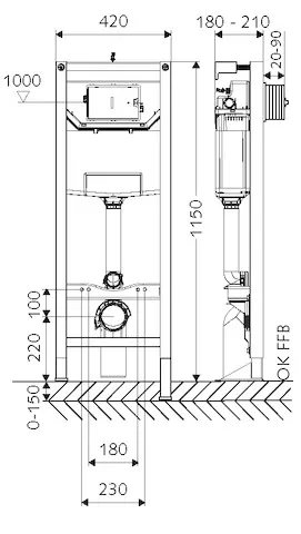 WC-Modul MONTUS, Typ CS 120, B 42 cm x H 115 cm, Rahmen pulverbeschichtet