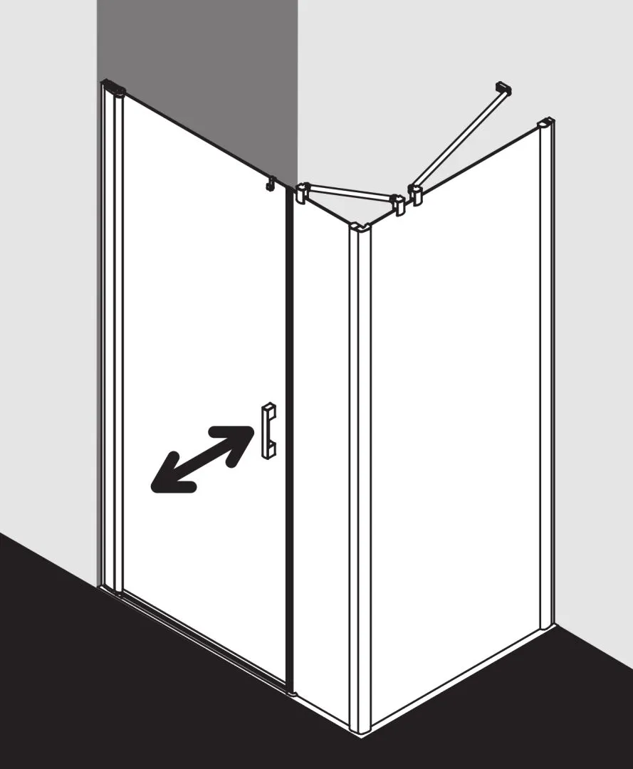 Kermi Duschtür Pendeltür 1-flügelig und Festfeld rechts für Nische und Ecke „PEGA“ Glas Klar, Profile Silber Hochglanz, BV: 950 - 1000 mm GAK: 950 - 975 mm WE: 950 - 1000 mm H: 1850 mm