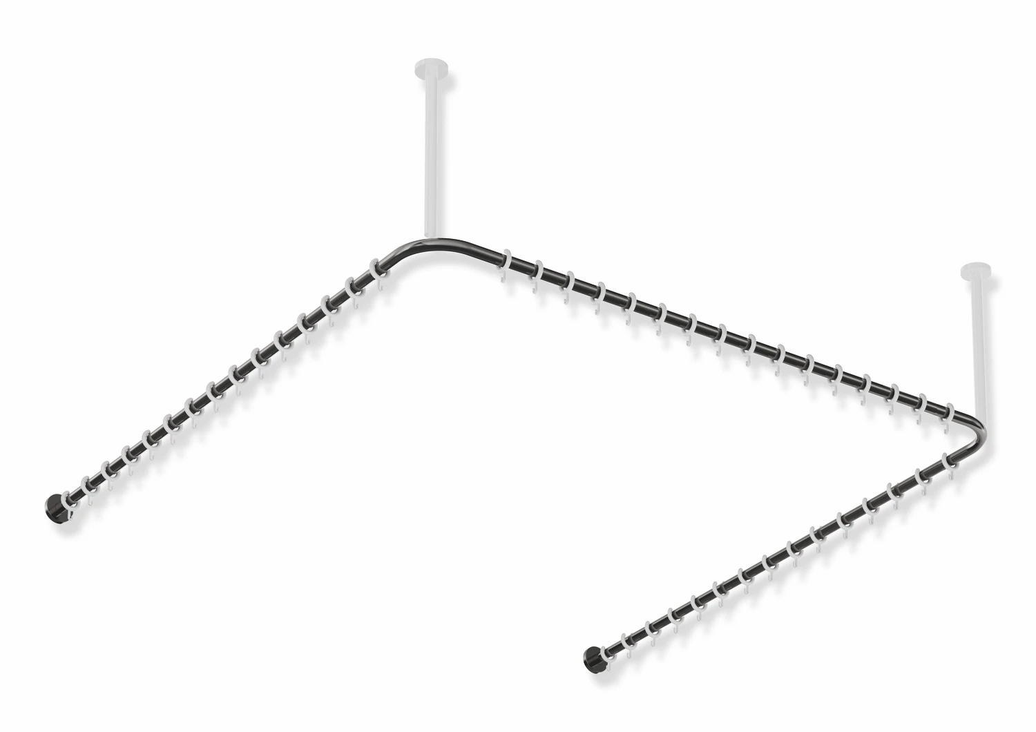 Vorhangstange des Systems 900, Edelstahl, PVD, Achsmaß 1487 x 1475 x 1487 mm, kürzbar, D: 25 mm, mit 46 Vorhangringen aus POM, in Farbe CK (messing glänzend)