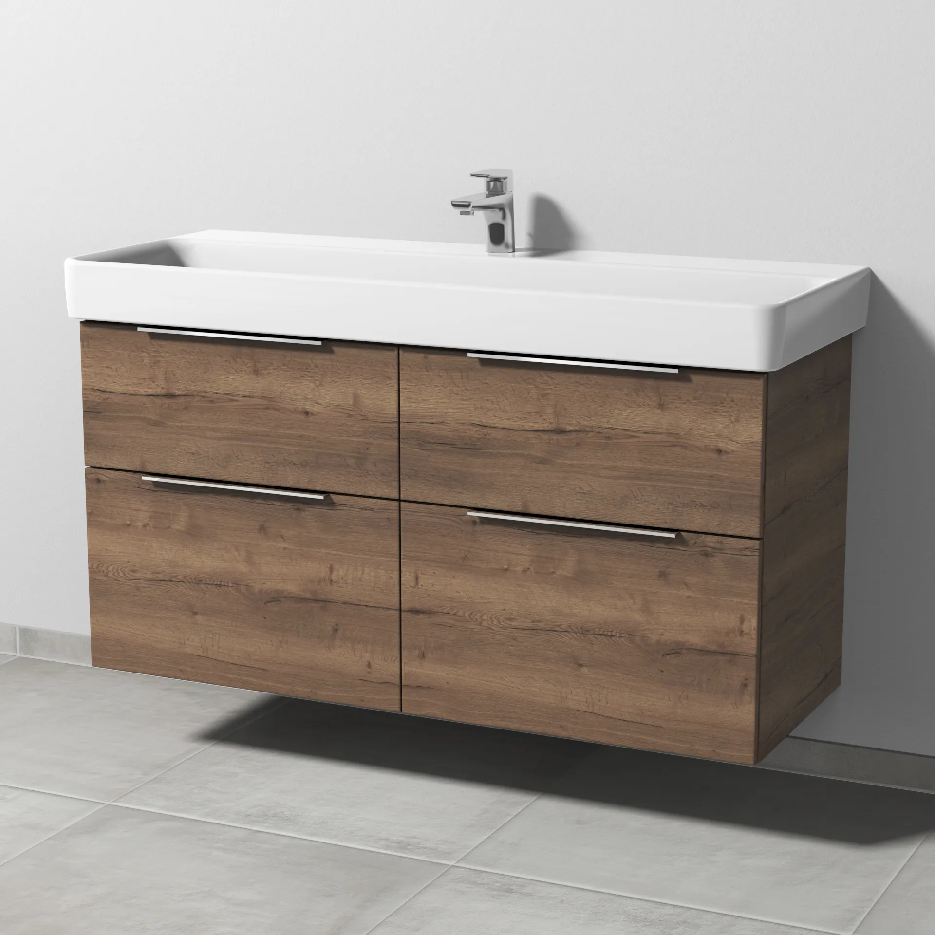 Sanipa Waschtischunterschrank „3way“ passend zu Keramik-Waschtische Pro S von Laufen 1150 × 593 × 437 mm in Eiche Tabak, Becken mittig