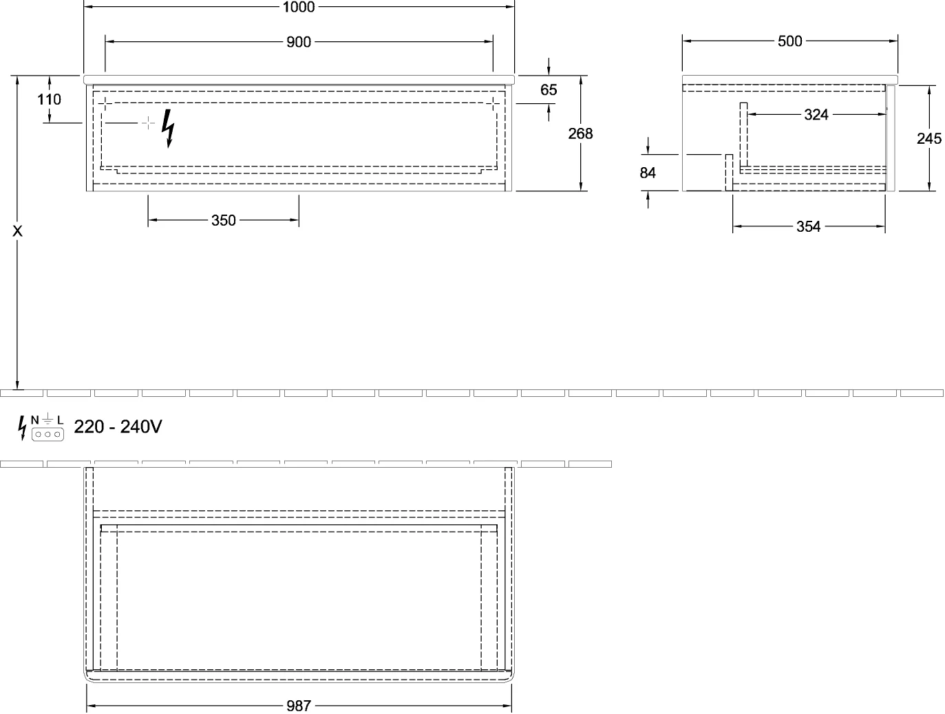 Villeroy & Boch Antao Sideboard L40, 1000x268x500mm, Silk Grey Matt