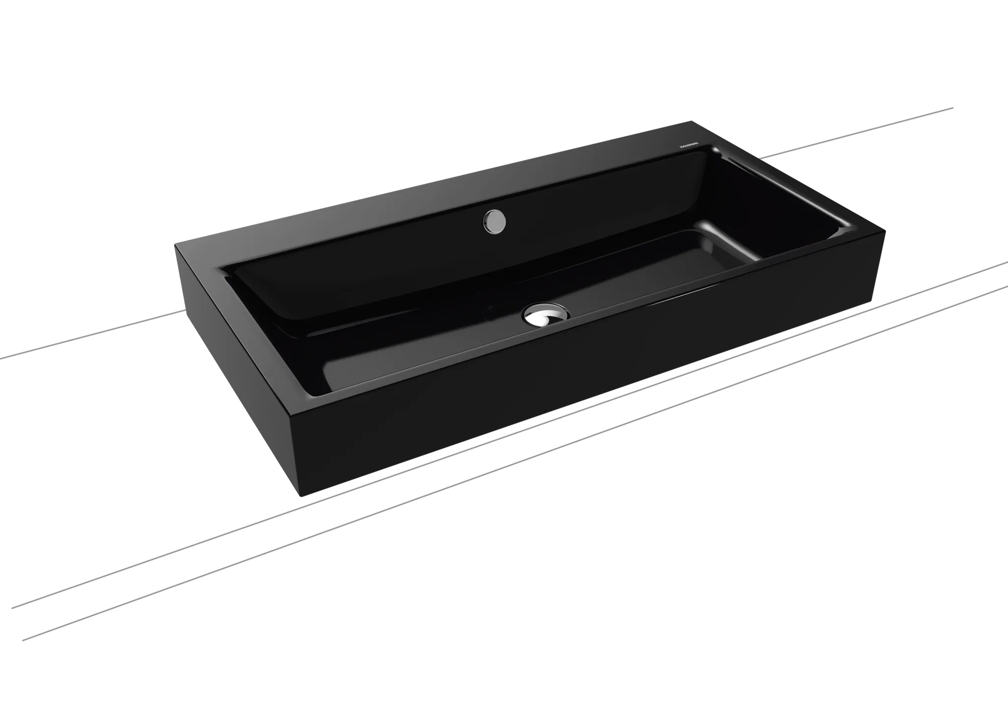 Aufsatzwaschtisch „Puro“ 90 × 46 cm, mit Überlauf, ohne Hahnlochbohrung in schwarz mit Perl-Effekt