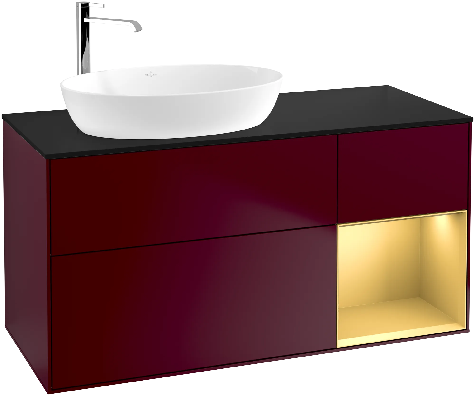 Villeroy & Boch Waschtischunterschrank „Finion“ für Schrankwaschtisch 1200 × 603 × 501 mm Peony Matt Lacquer, für Becken links, mit Hahnlochbohrung