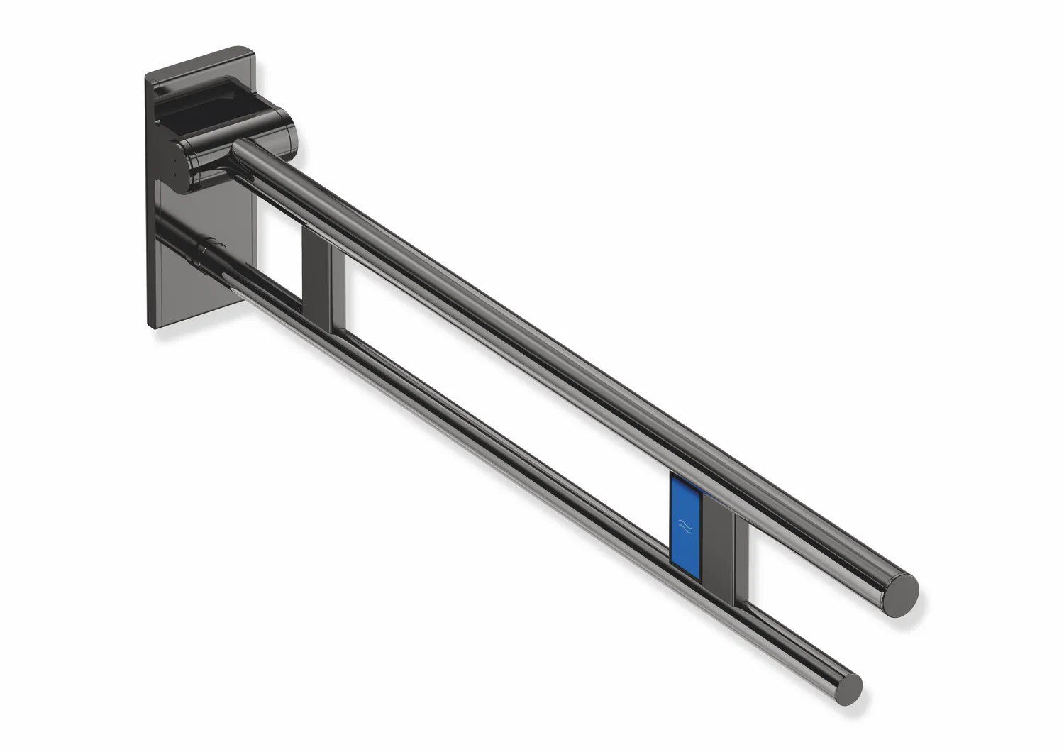 Stützklappgriff Duo, Design A des Systems 900, Edelstahl, PVD, Ausladung 900 mm, mit Funk-Spülauslösung, Ausführung links, in Farbe CK (messing glänzend) Stützklappgriff Duo, Design A des Systems 900, Edelstahl, PVD, Ausladung 900 mm, mit Funk-Spülauslösung, Ausführung links, in Farbe CK (messing glänzend)