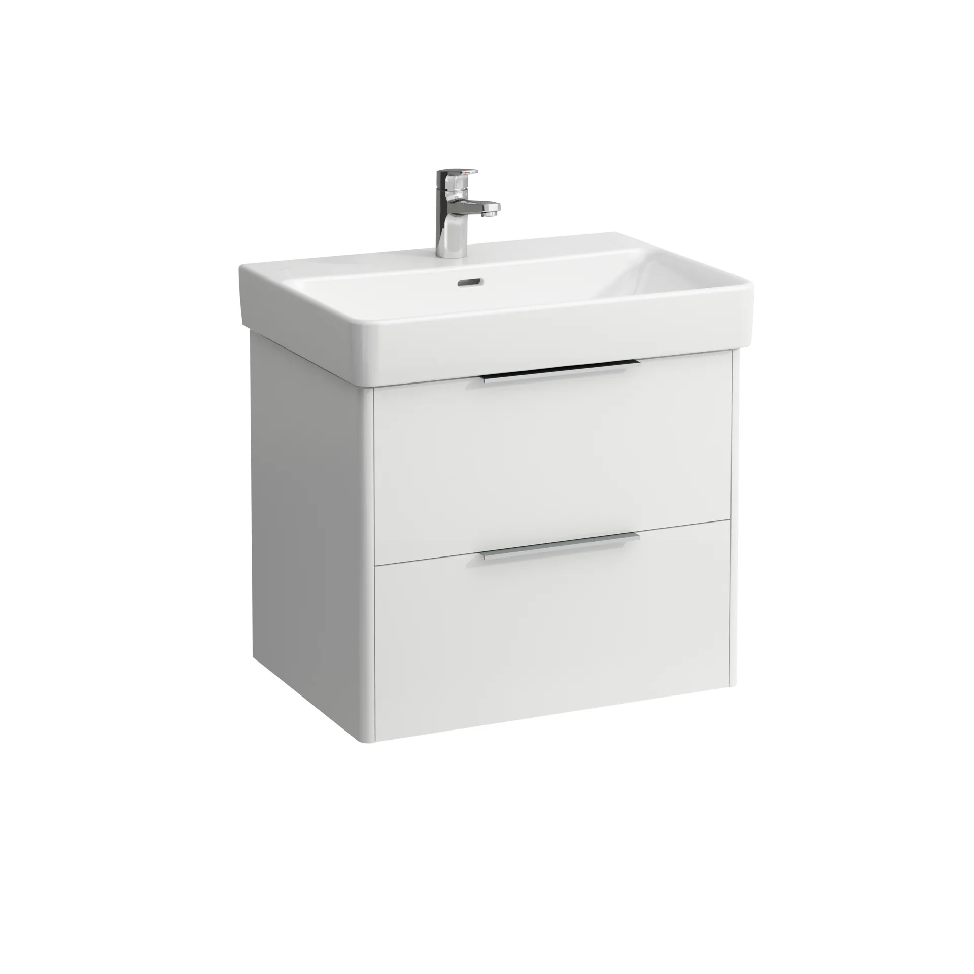 Waschtischunterbau BASE für PRO S 438x615x515 2 Schubladen mit Griff aluminium eloxiert für Waschtisch H810964 weiß matt