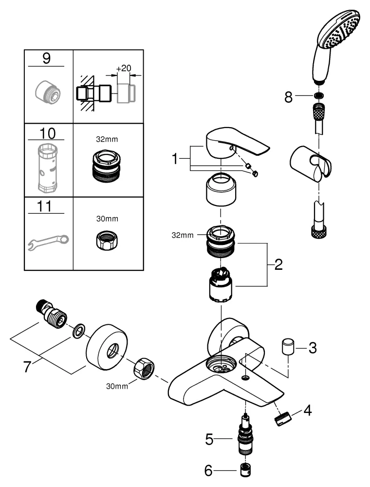 Einhand-Wannenbatterie Eurostyle Cosmopolitan 25276_3, Wandmontage, mit Tempesta 110 Wandhalterset 1 Strahlart: Rain, maximaler Durchfluss (bei 3 bar): 8.7 l/min, chrom Einhand-Wannenbatterie Eurostyle Cosmopolitan 25276_3, Wandmontage, mit Tempesta 110 Wandhalterset 1 Strahlart: Rain, maximaler Durchfluss (bei 3 bar): 8.7 l/min, chrom