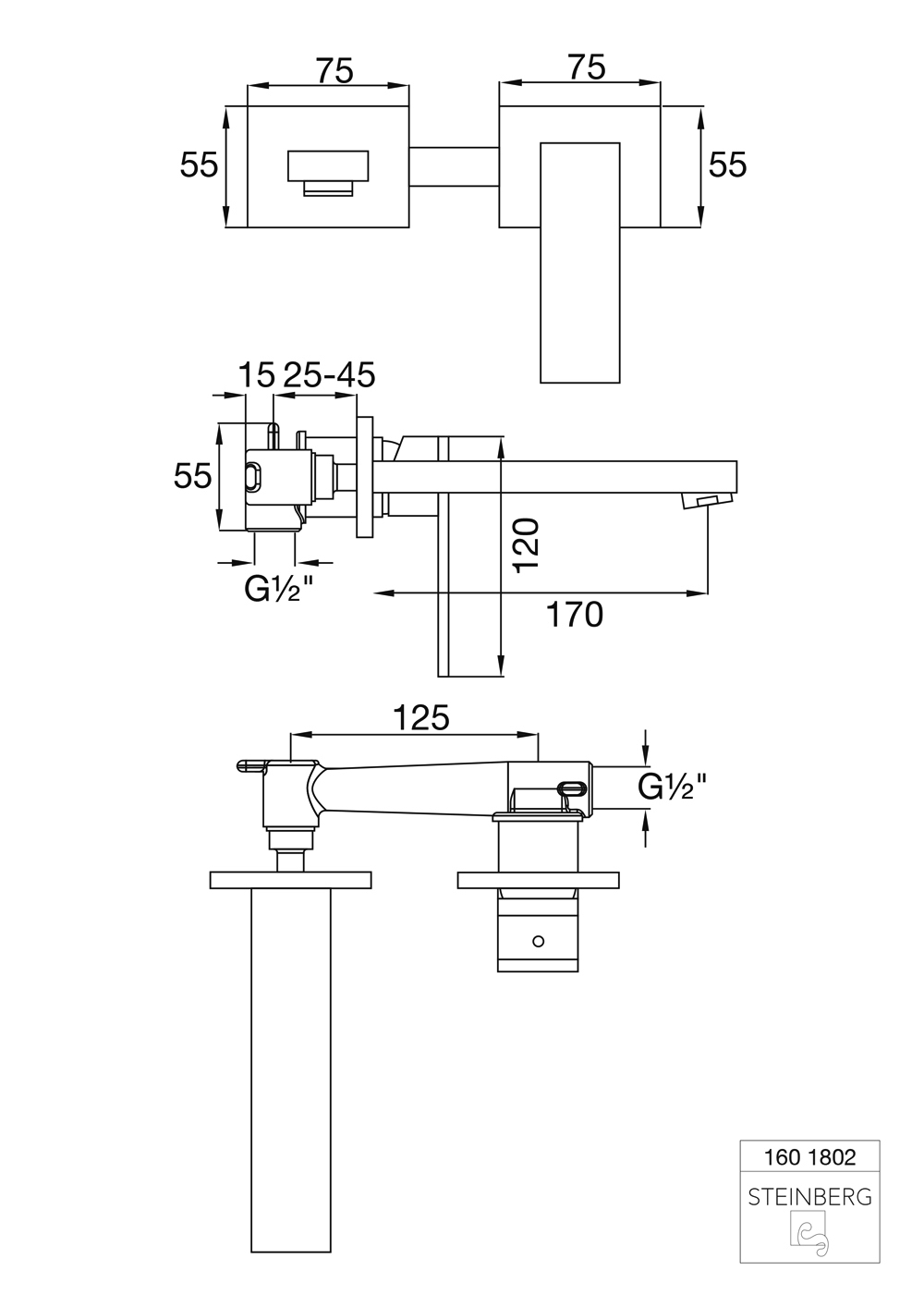Serie 160 Waschtisch-Einhebelmischbatterie komplett für Wandmontage Ausladung: 17 cm Serie 160 Waschtisch-Einhebelmischbatterie komplett für Wandmontage Ausladung: 17 cm