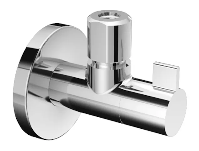 Design-Eckventil mit Regulierfunktion WING, Schubrosette Ø 60 mm, DN 15 G 1/2 AG, Ø 10 mm (DN 10 G 3/8 AG), chrom Design-Eckventil mit Regulierfunktion WING, Schubrosette Ø 60 mm, DN 15 G 1/2 AG, Ø 10 mm (DN 10 G 3/8 AG), chrom