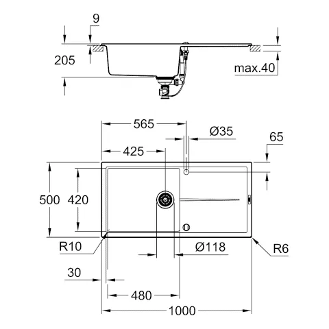 Grohe K400 Kompositspüle mit Abtropffläche, 1000x500mm, granit schwarz Grohe K400 Kompositspüle mit Abtropffläche, 1000x500mm, granit schwarz