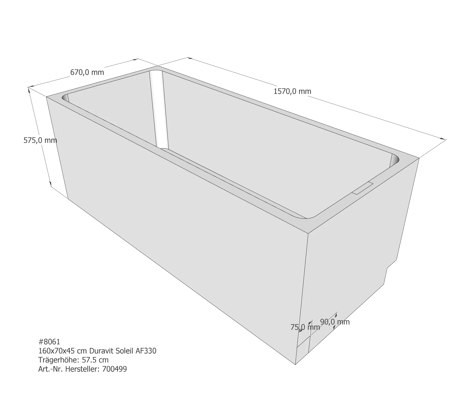 Badewannenträger passend für Duravit Starck X 180 × 90 × 46 cm Badewannenträger passend für Duravit Starck X 180 × 90 × 46 cm