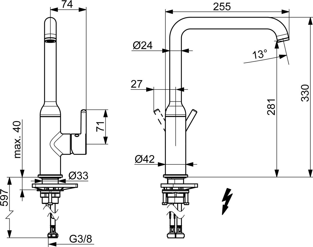 Hansa Einhand-Küchenarmatur Niederdruck „Vantis Style“ Ausladung 255 mm in chrom Hansa Einhand-Küchenarmatur Niederdruck „Vantis Style“ Ausladung 255 mm in chrom
