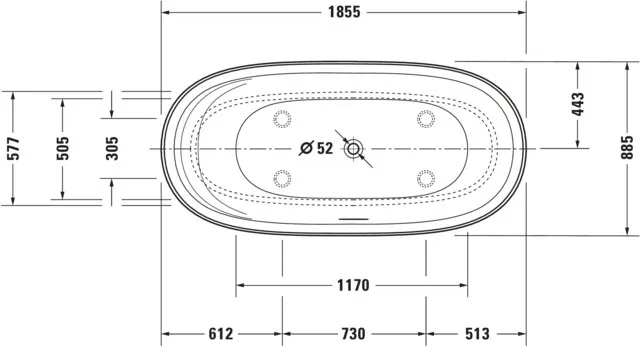 Duravit Whirlwanne „Cape Cod“ freistehend oval 185,5 × 88,5 cm