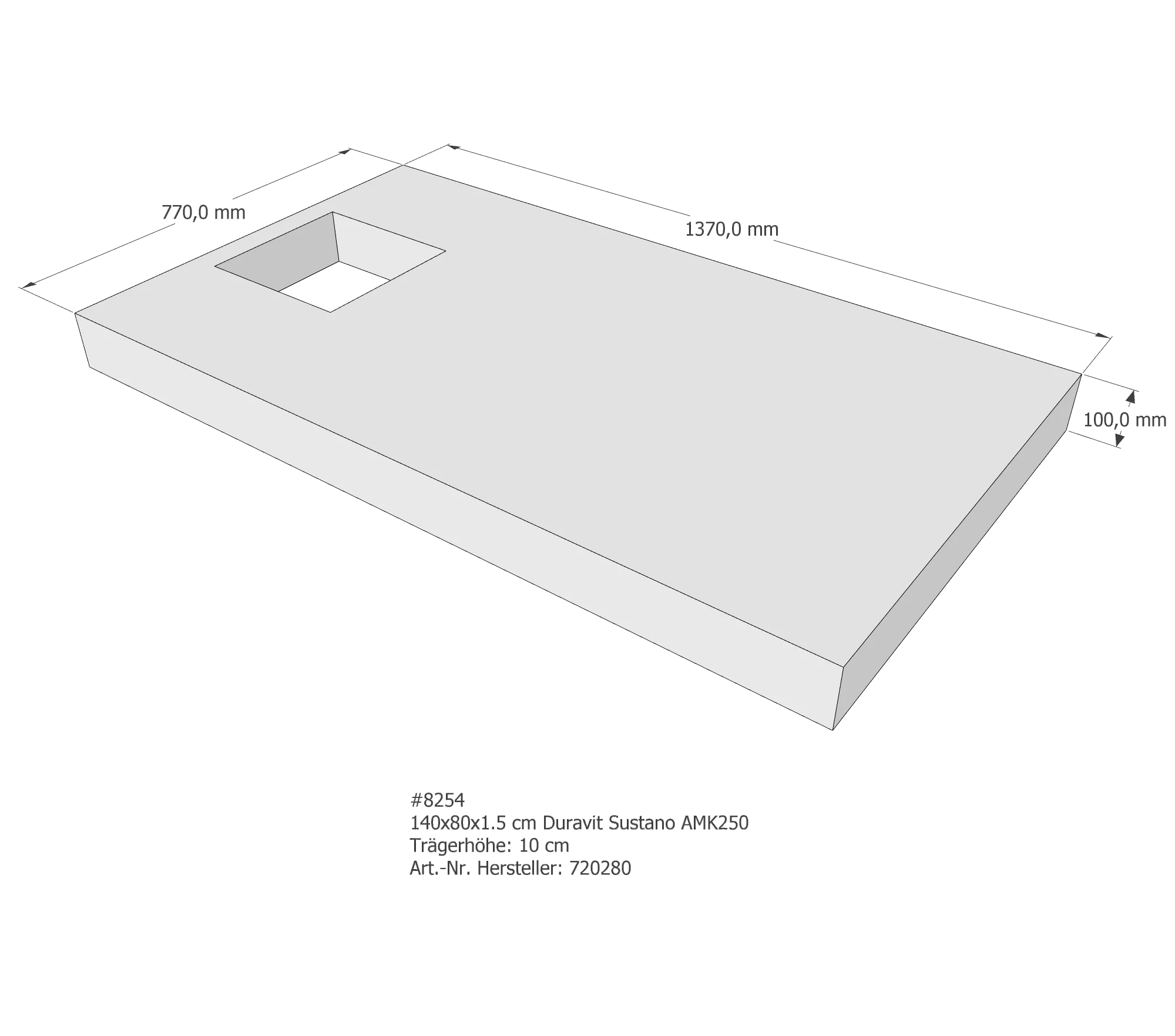 Duschwannenträger passend für Duravit Sustano 140 × 80 × 1,5 cm