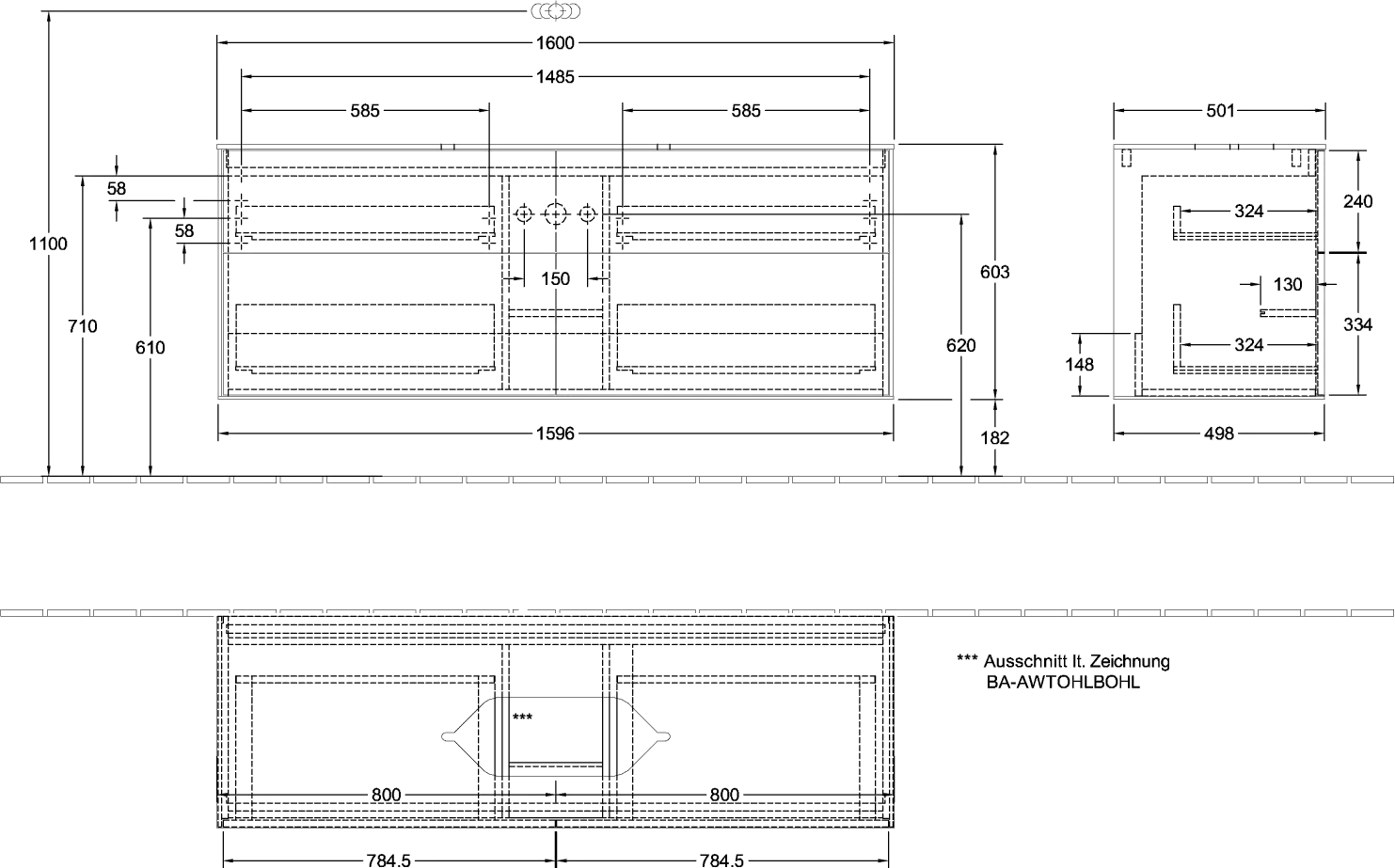 Villeroy & Boch Waschbeckenunterschrank Finion F73, 1600 x 603 x 501 mm Villeroy & Boch Waschbeckenunterschrank Finion F73, 1600 x 603 x 501 mm