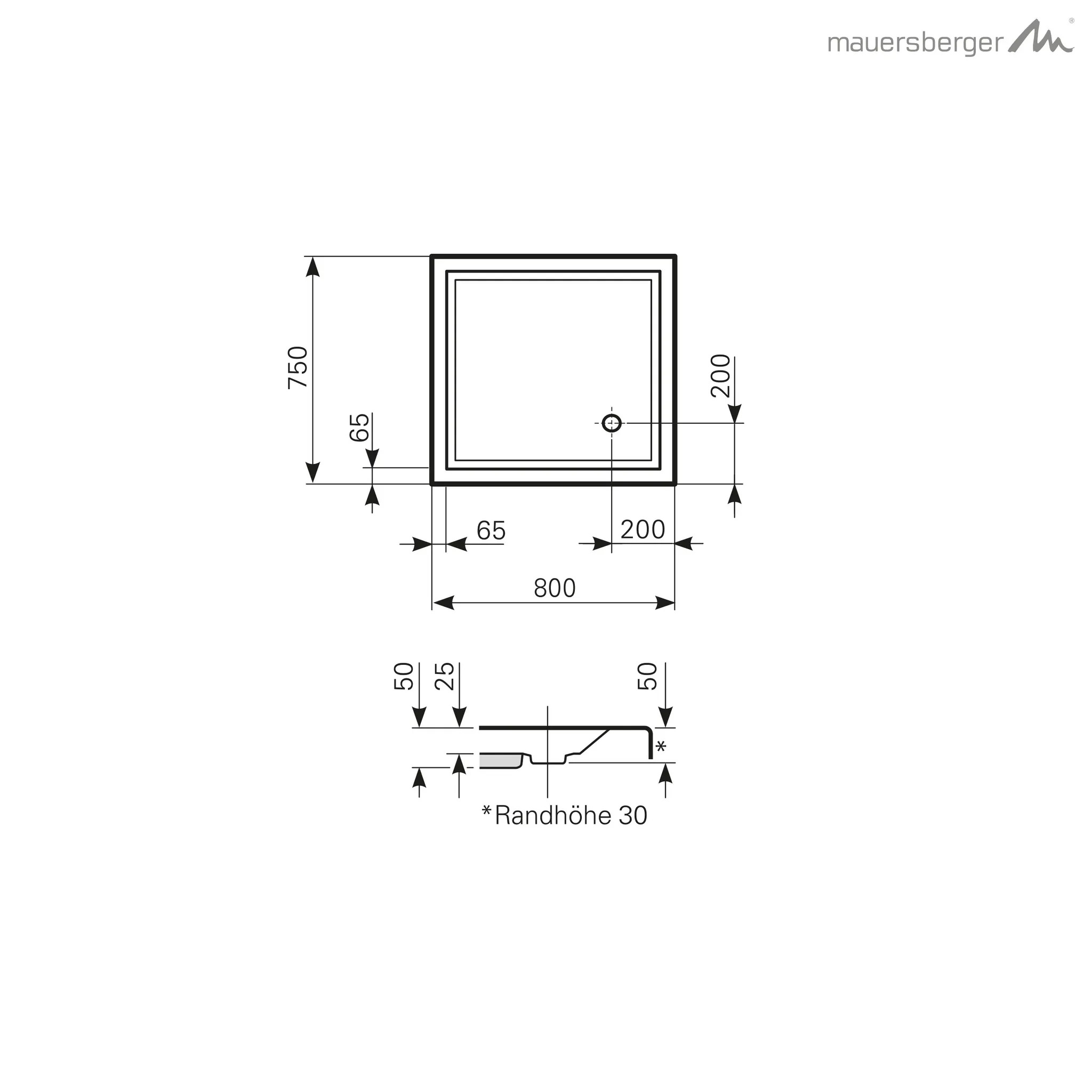 Mauersberger lutea Acryl-Duschwanne lutea 80/75 SF 800x750x50, rein-weiß