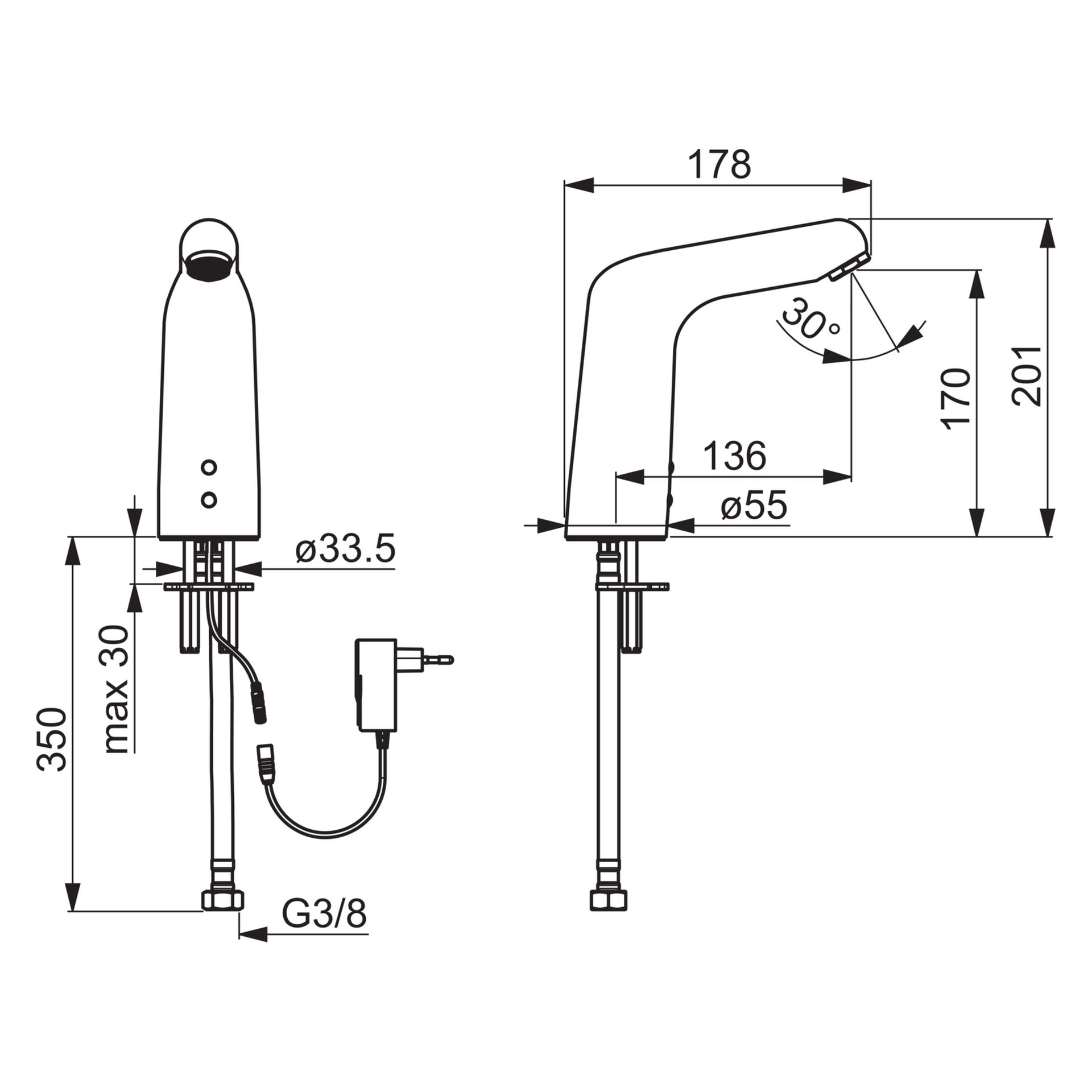 Hansa Waschtischarmatur, elektronisch „Medipro XL“ Ausladung 136 mm in Chrom Hansa Waschtischarmatur, elektronisch „Medipro XL“ Ausladung 136 mm in Chrom