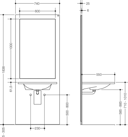 HEWI Waschtisch-Modul S 50, Höhenverstellbar, Weiß HEWI Waschtisch-Modul S 50, Höhenverstellbar, Weiß