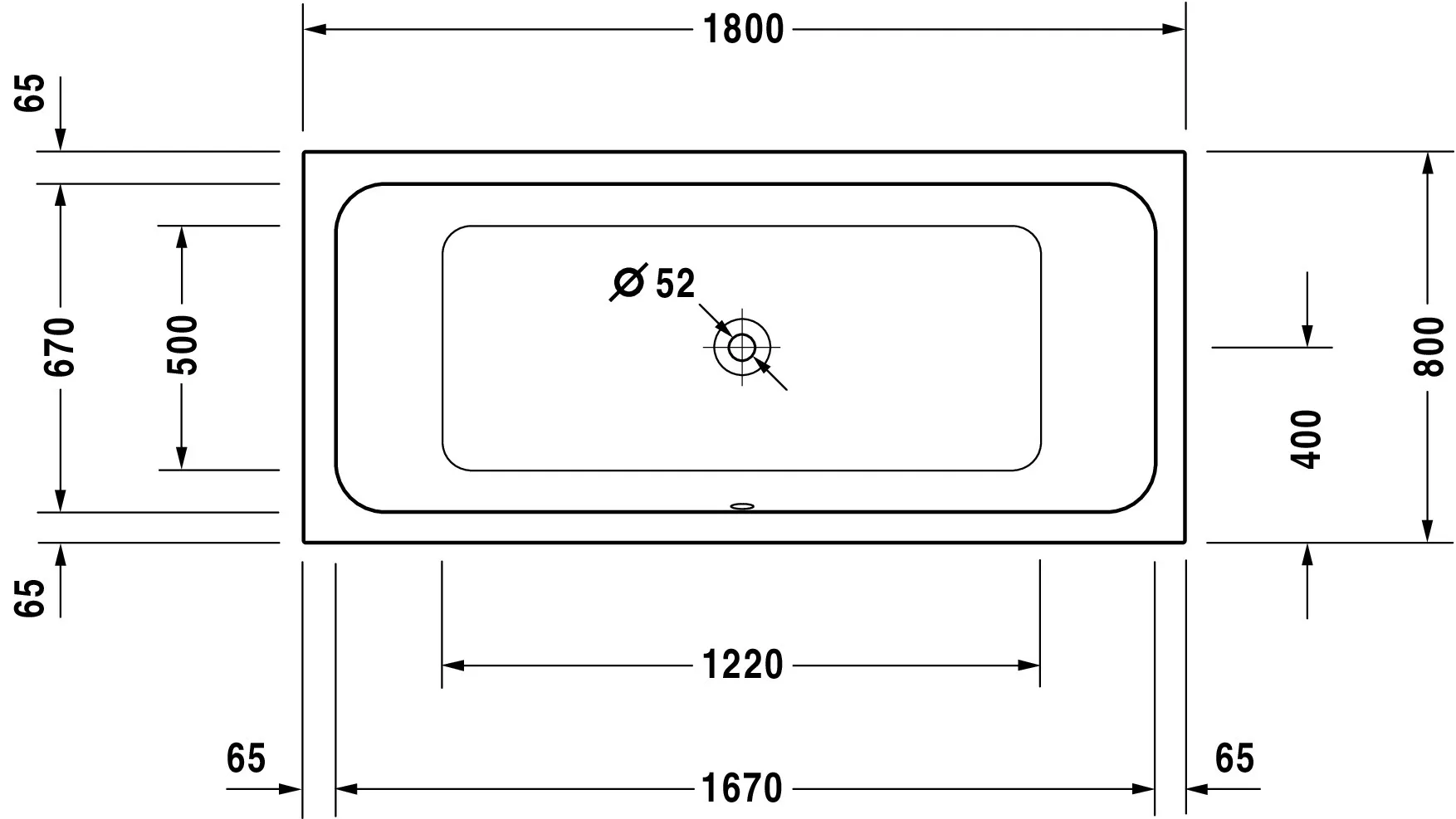 Duravit Whirlwanne „D-Code“ rechteck 180 × 80 cm, Mittelablauf