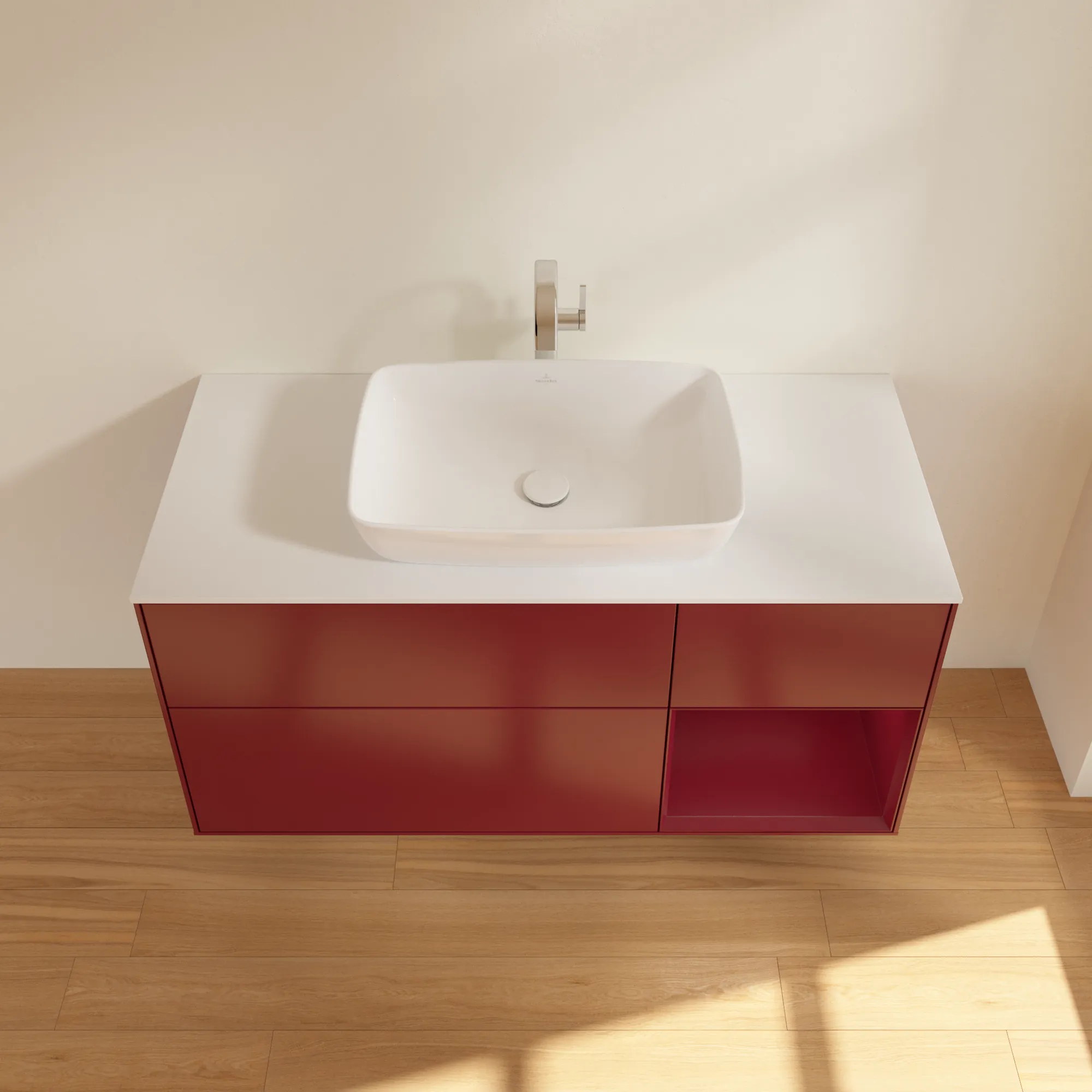Villeroy & Boch Waschtischunterschrank „Finion“ für Schrankwaschtisch 1200 × 603 × 501 mm Peony Matt Lacquer, für Becken mittig, mit Hahnlochbohrung Villeroy & Boch Waschtischunterschrank „Finion“ für Schrankwaschtisch 1200 × 603 × 501 mm Peony Matt Lacquer, für Becken mittig, mit Hahnlochbohrung