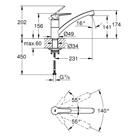 Grohe BauEco Einhand-Spültischbatterie, flacher Auslauf, Einlochmontage, chrom Grohe BauEco Einhand-Spültischbatterie, flacher Auslauf, Einlochmontage, chrom