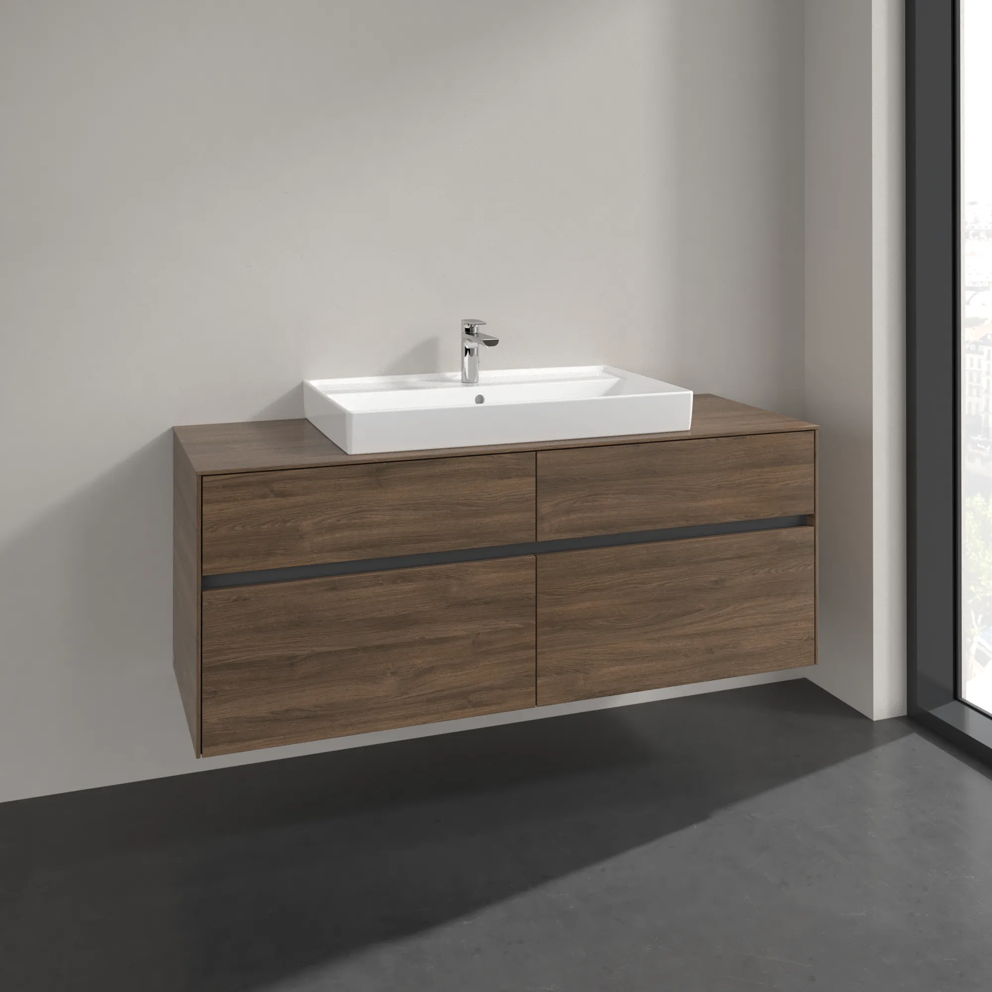 Villeroy & Boch Waschbeckenunterschrank Collaro Arizona Oak, 1400 x 500 mm, Höhe 548 mm, 4 Auszüge mit SoftClosing, mittige Wanneneinbauposition Villeroy & Boch Waschbeckenunterschrank Collaro Arizona Oak, 1400 x 500 mm, Höhe 548 mm, 4 Auszüge mit SoftClosing, mittige Wanneneinbauposition