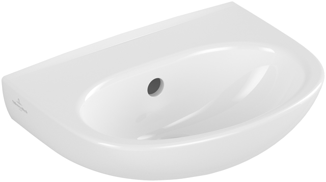 Handwaschbecken O.novo 434037, 360 x 275 mm, Oval, Becken mittig seitliche Hahnlöcher vorgestochen, ohne Überlauf, Weiß Alpin