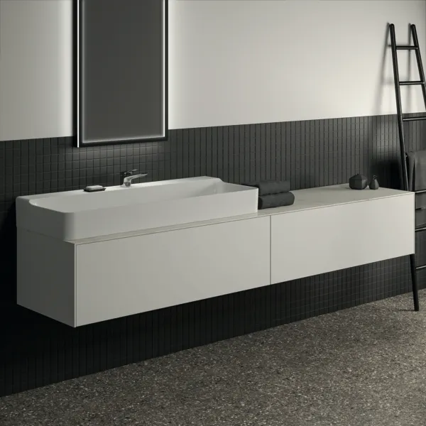 Waschtischplatte Conca, aus Keramik, 2387x505x6mm, Marmor Noir Desir