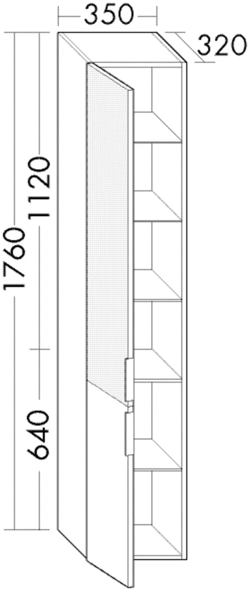 Hochschrank, 1 Tür oben, anthrazitgrau, außen verspiegelt;1 Tür unten;4 Glaseinlegeböden;1 fester Boden, Tiefe: 320 mm, Breite: 350 mm, Höhe: 1760 mm