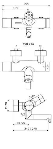 Aufputz-Waschtisch-Armatur VITUS VW-C-T, Mischwasser, Thermostat, Elektronisch, 2 RFV, Batteriefach, 2x DN 15 G 1/2 AG, SWS Bus-Extender VITUS BE-FV, Ausladung bis Mitte Strahlregler: 270 mm, chrom